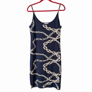 Carmen Marc Valvo Sleeveless Knit Dress XL Navy Blue Gold Chain Nautical Cruise